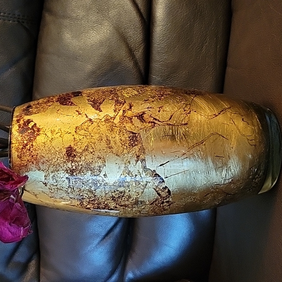 Glass Vase with golden folios attached inside handmade in Italy Franco Cristalle - Picture 4 of 6